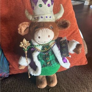 Festive Plush Cow with Crown and Scepter- Mardi Gras decoration !!